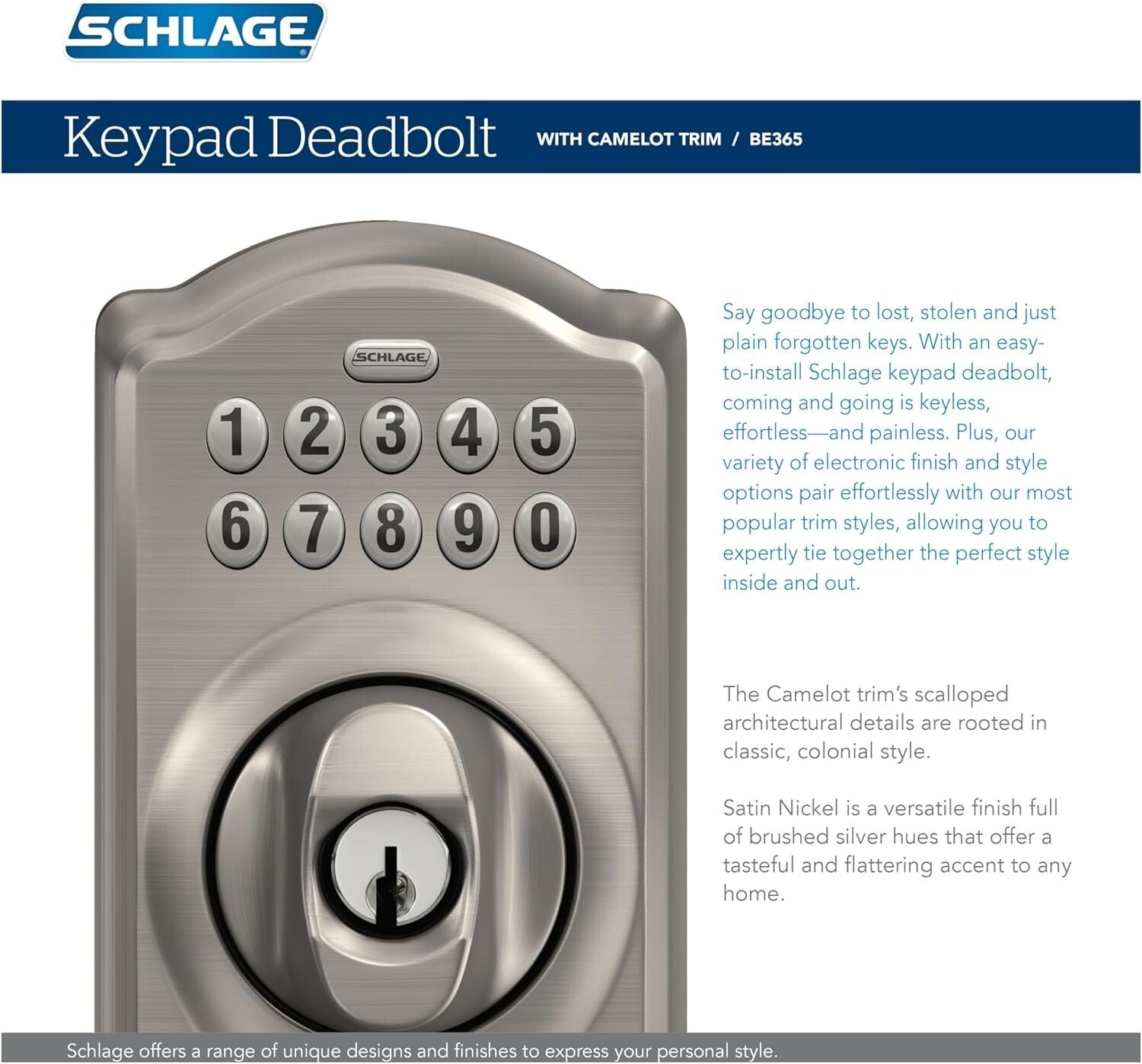 BE365 V CAM 716 Keypad Deadbolt - Illumination & Low Battery Indicator Included