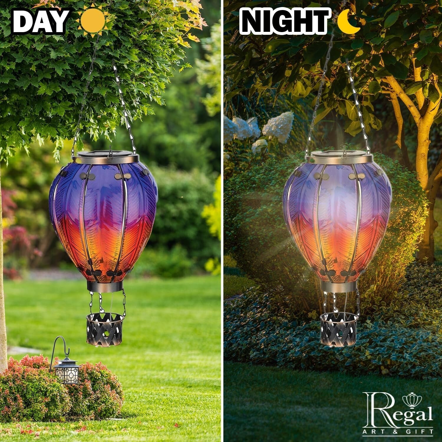 Durable Metal and Glass Solar Hot Air Balloon Lantern – Perfect for Garden Decor