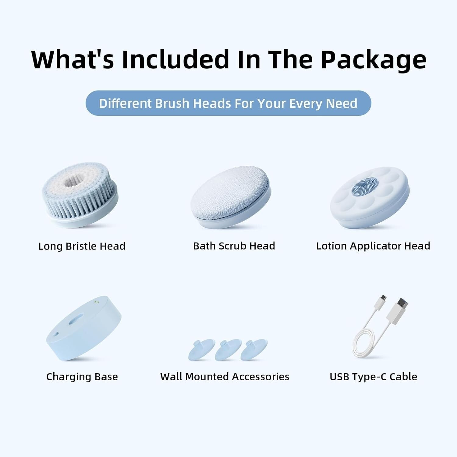 Electric Back Scrubber with Interchangeable Heads - 2 Speed Options for All Skin
