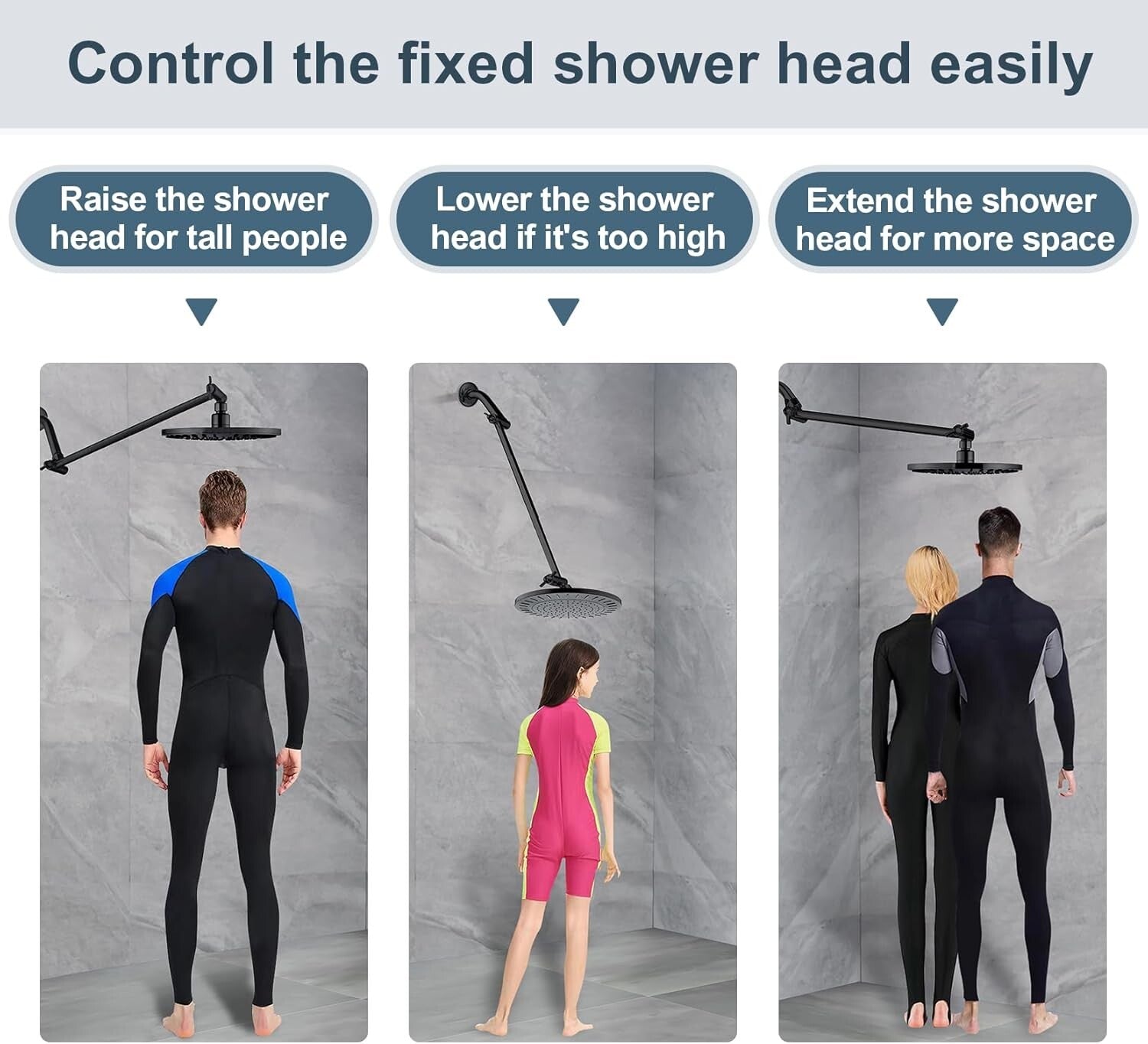 Adjustable 15 Inch Brass Shower Arm Extender with Locking Screw Stability