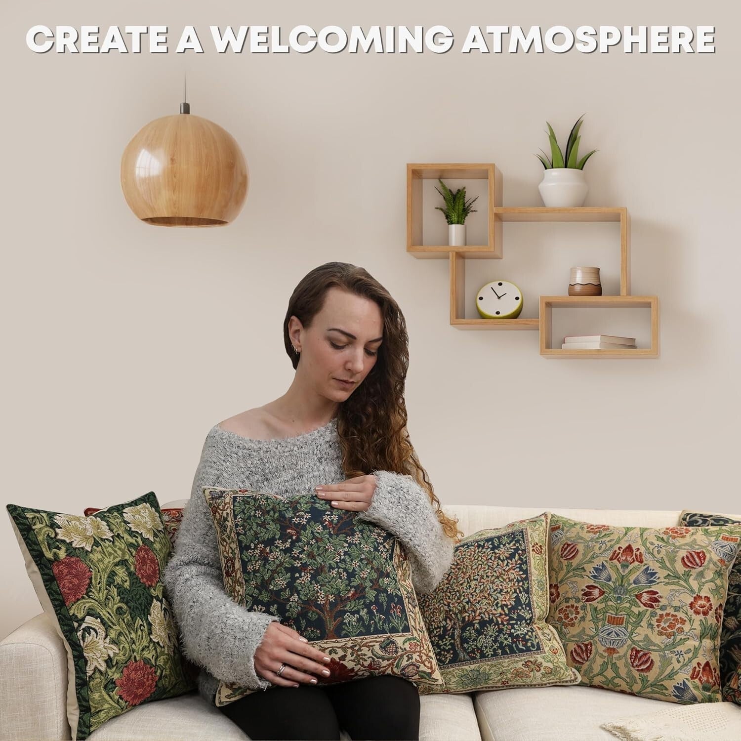 Chic 16x16 Throw Pillow Cover in Fleurs De Morris Red - Hand-Finished Design