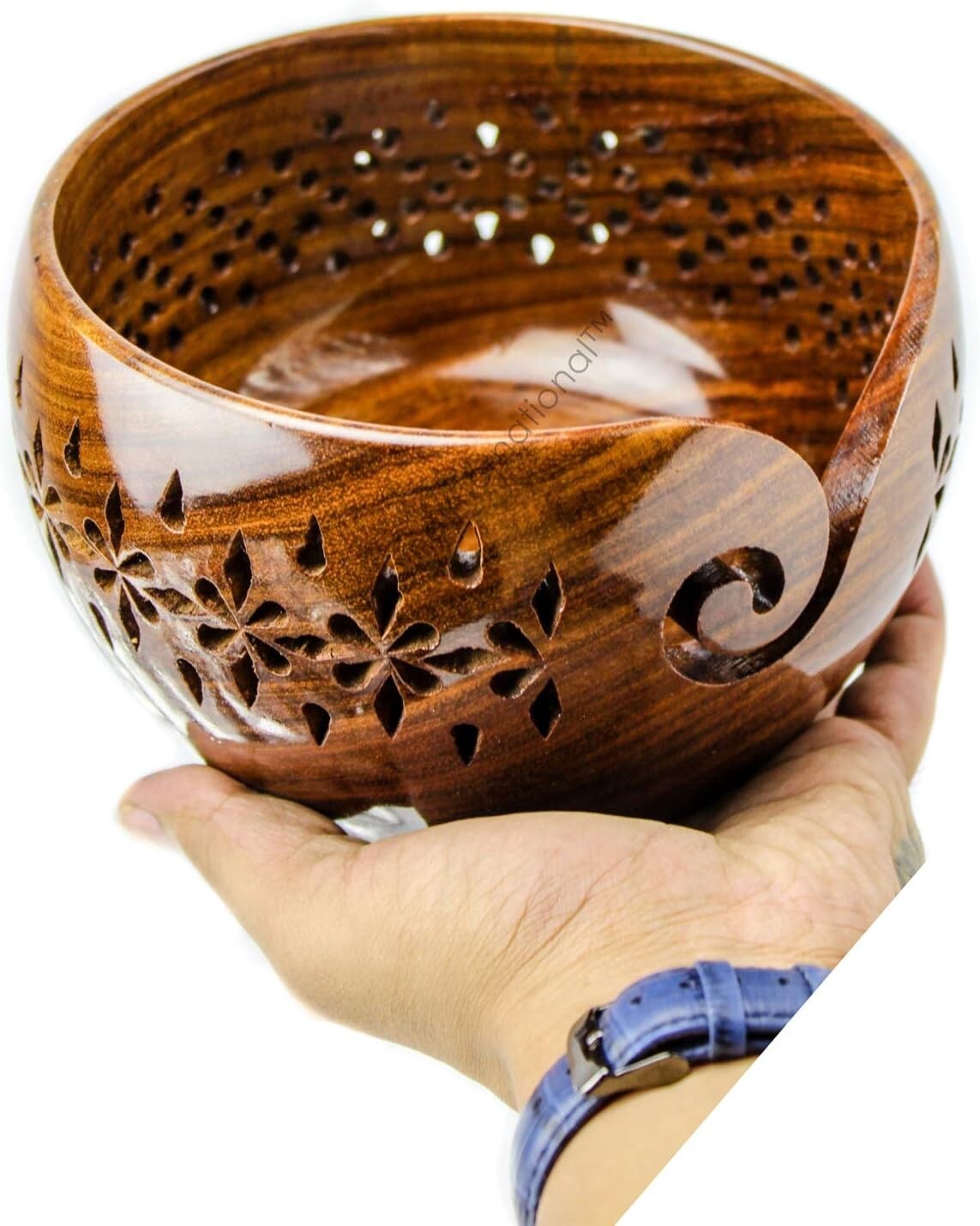 Large Round Yarn Storage Bowl in Solid Rosewood – Ideal for Knitting & Crochet
