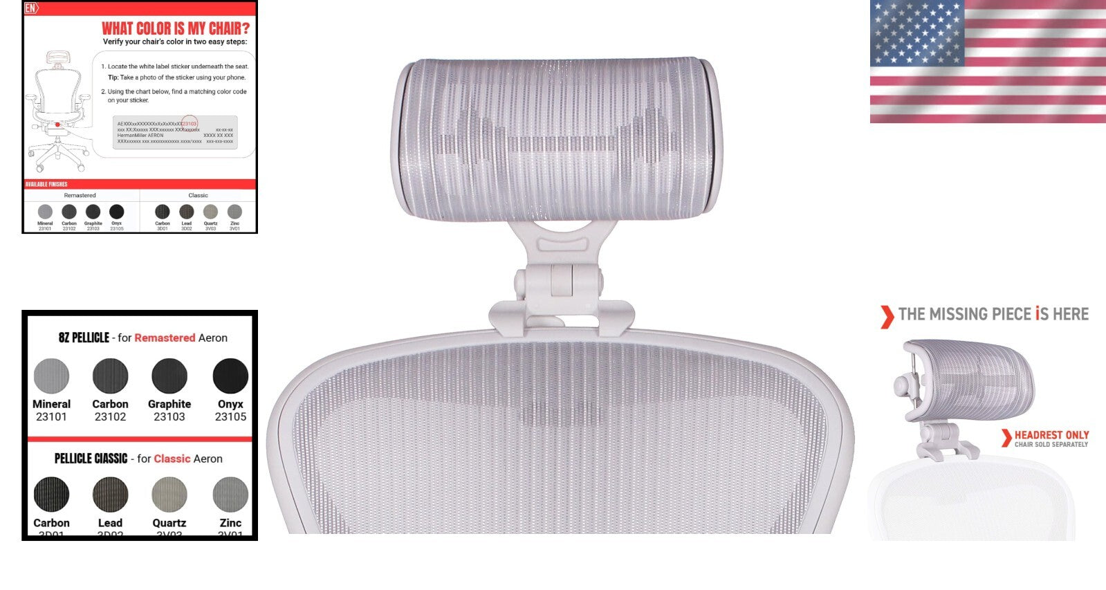 Adjustable Headrest for Herman Miller Aeron H4 Chair in Stylish Mineral Finish