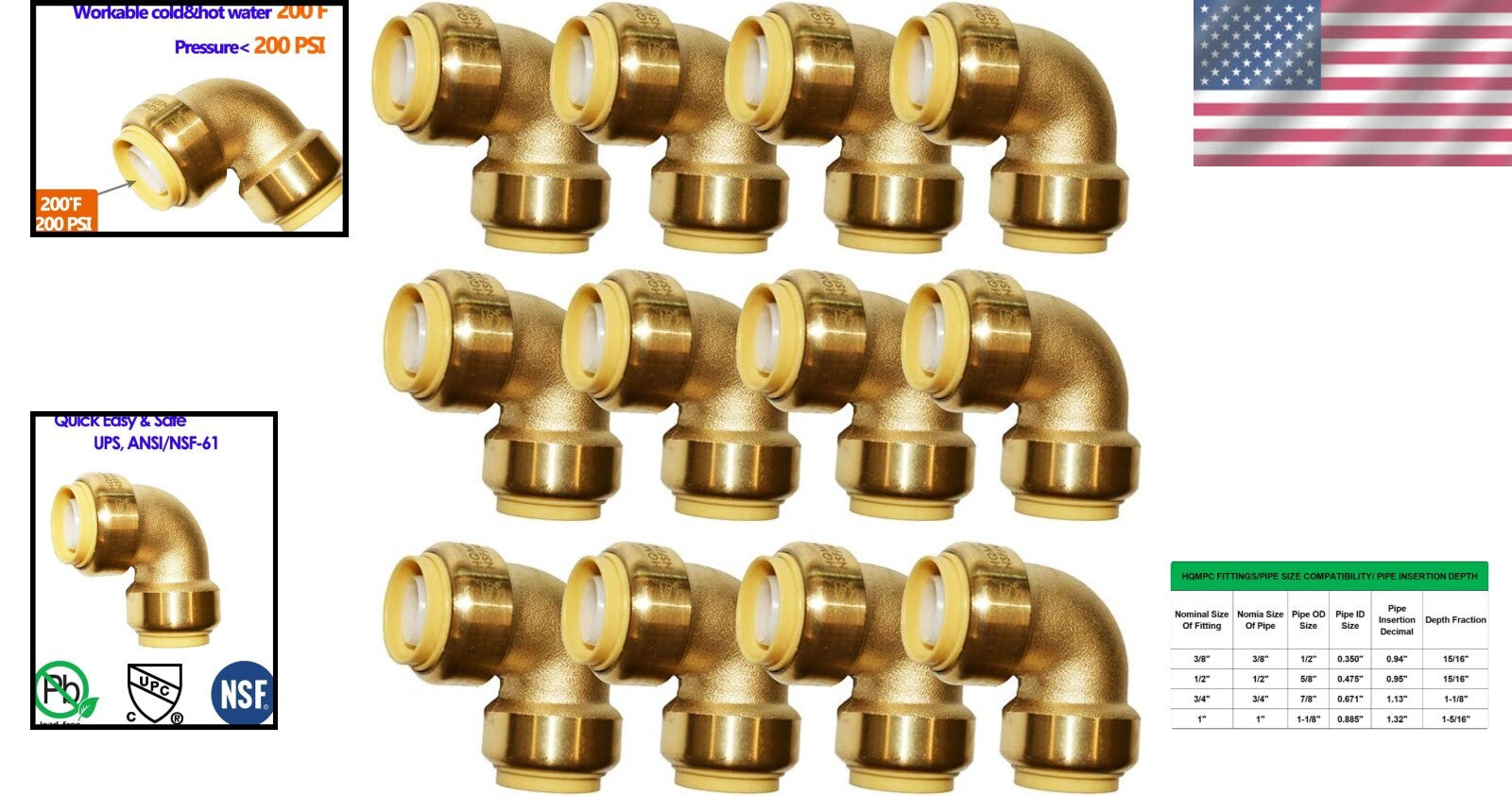 Effortless Installation: 3/4" Push-to-Connect Elbow - 12 pcs Lead-Free Brass