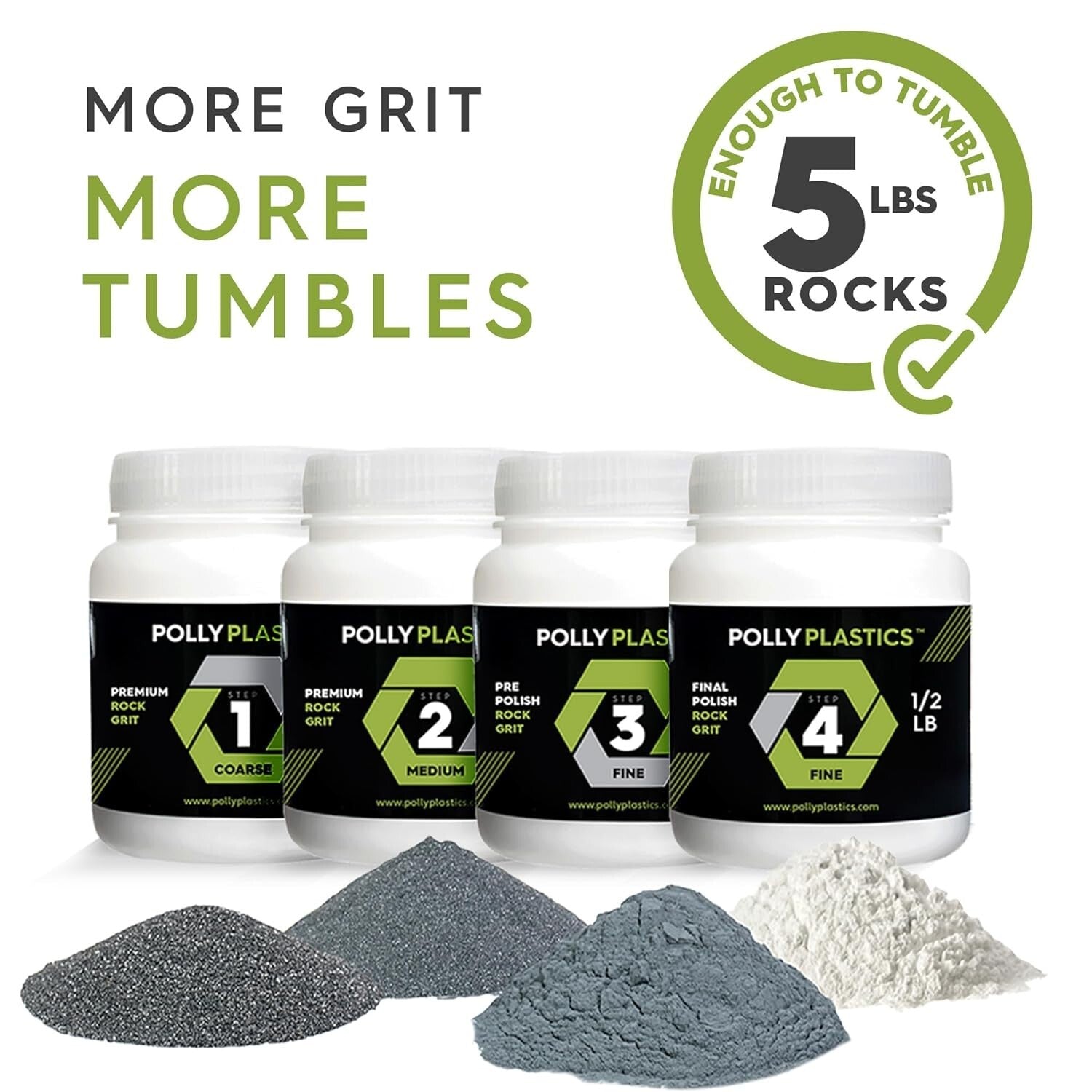 Complete Rock Tumbling Media Grit Kit with Premium Filler Pellets - USA Made