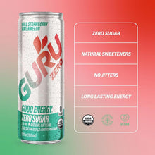 Load image into Gallery viewer, ZERO SUGAR Wild Strawberry Watermelon Organic Energy Drinks - 12oz Pack of 24