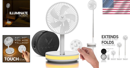 Foldable White Fan with Remote & LED Light - Ideal for Outdoor Adventures