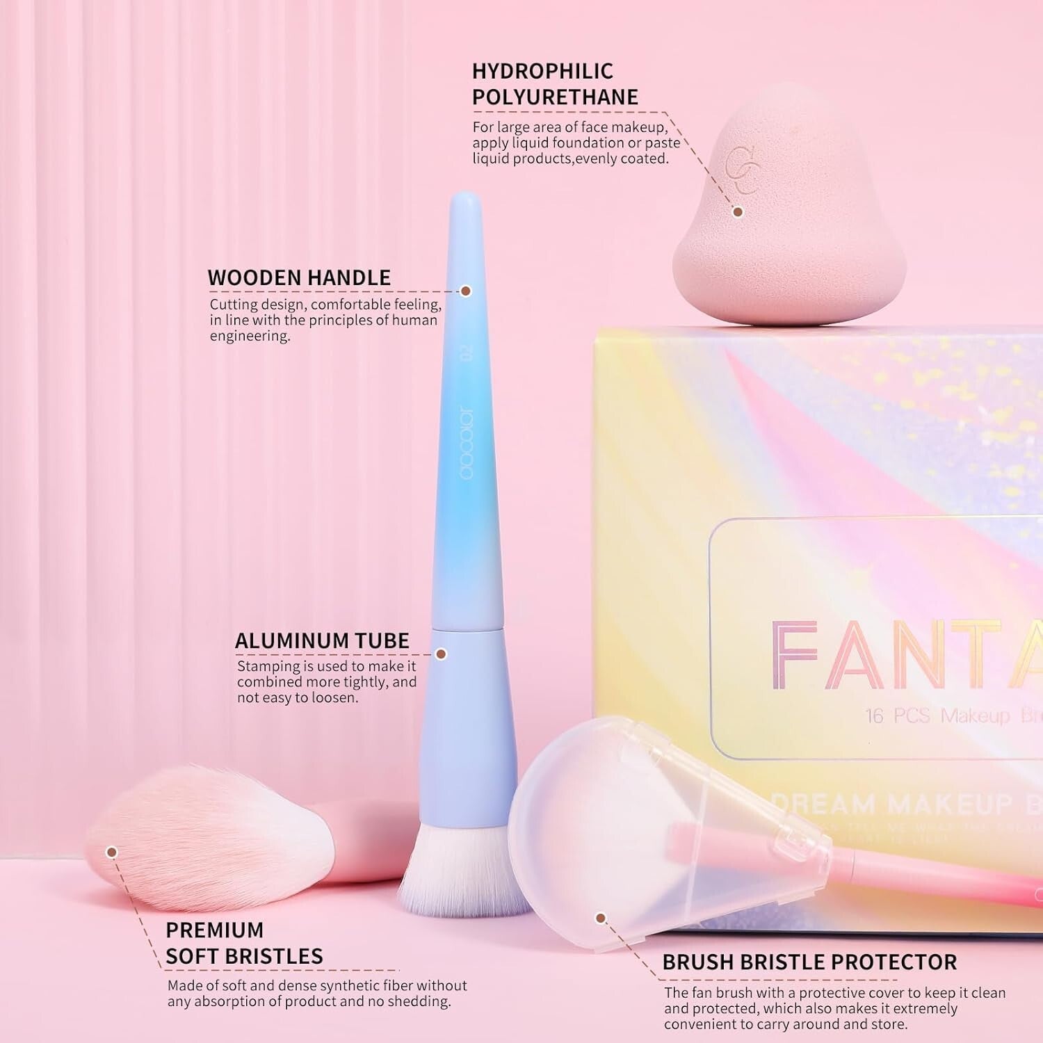 Chic Makeup Brush Set - 16 Professional Brushes with Travel Bag & Gift Packaging