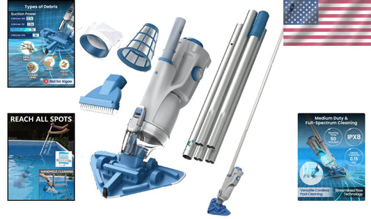 2025 Cordless Pool Vacuum with 72” Pole and Dual Filter System for Small Pools