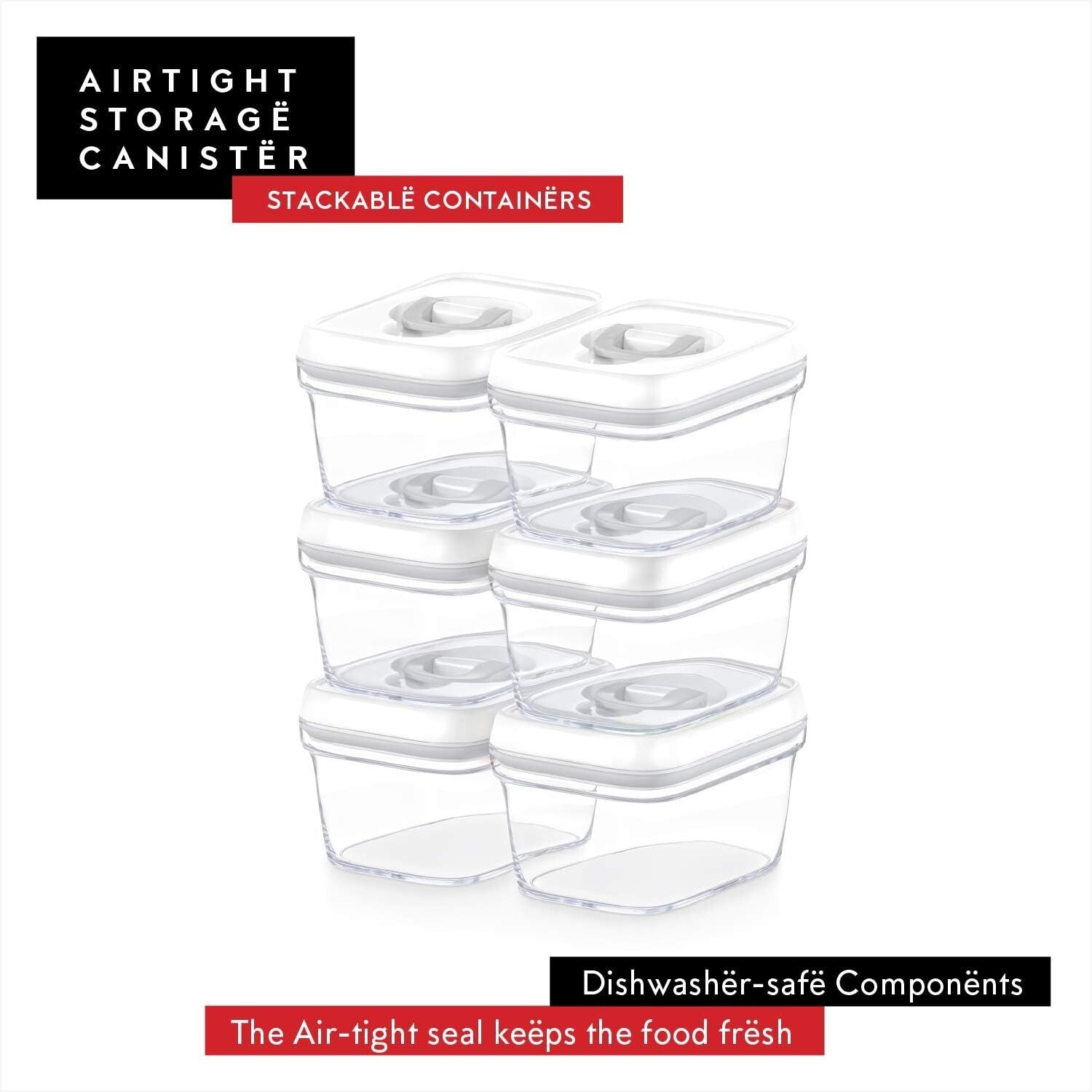 Durable Rectangular Airtight Containers - 6 Clear BPA-Free Kitchen Canisters