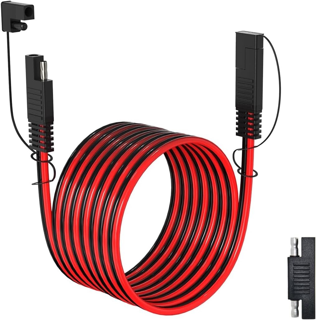 Heavy-Duty SAE Extension Cable - 35FT with Waterproof Cap & Polarity Adapter