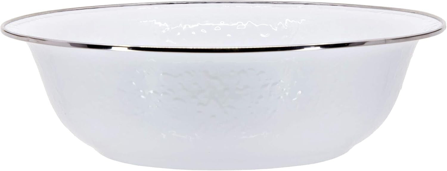 Elegant 4Qt Enamelware Serving Bowl - Solid White with Stainless Steel Rim