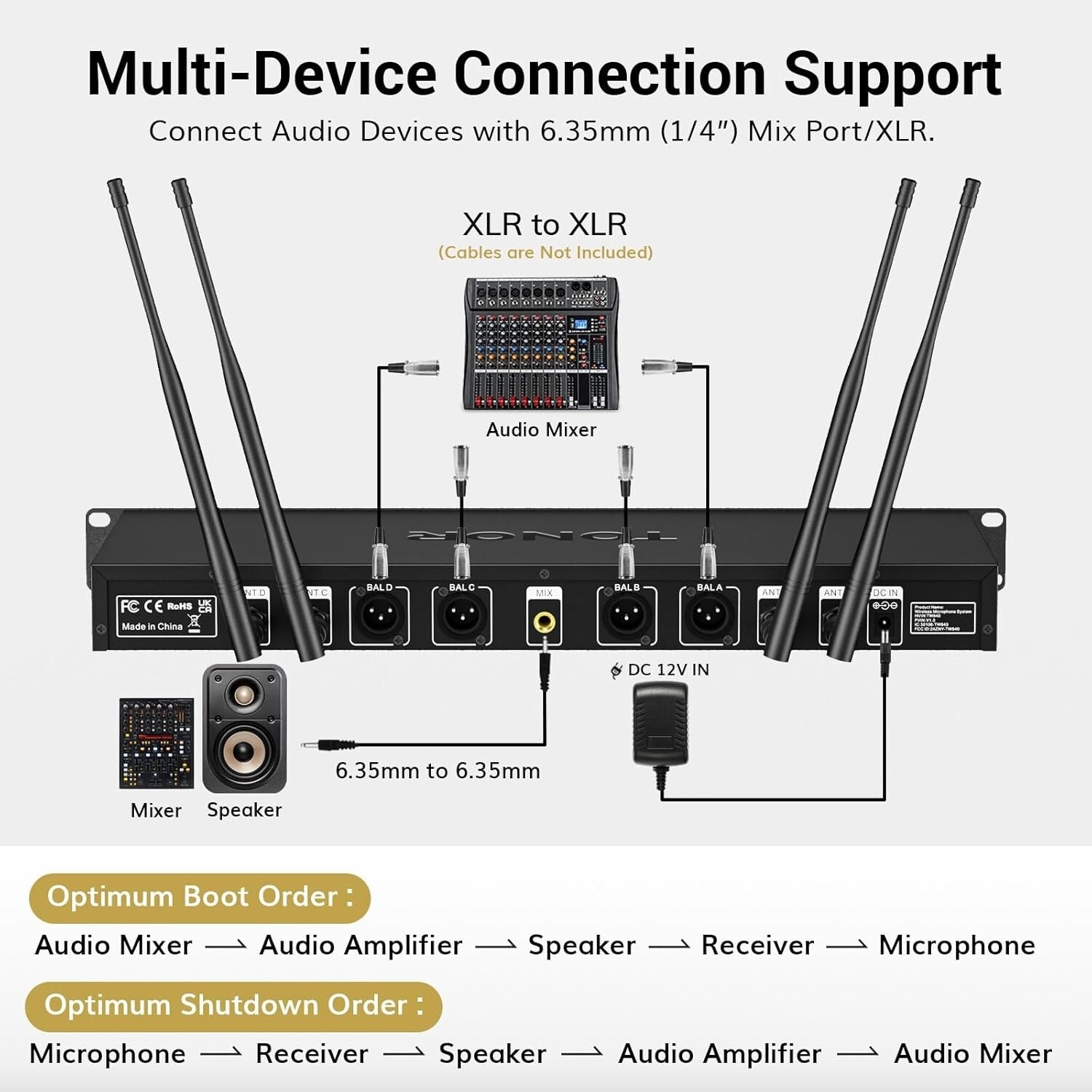 Metal Built Wireless Microphones with 4 Antennas - Ideal for Singing & Speech