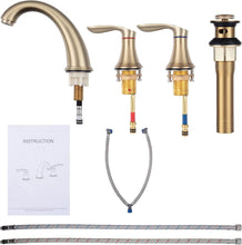 Load image into Gallery viewer, Luxury Brushed Gold Bathroom Sink Faucet with Two Handles &amp; High-Arc Spout