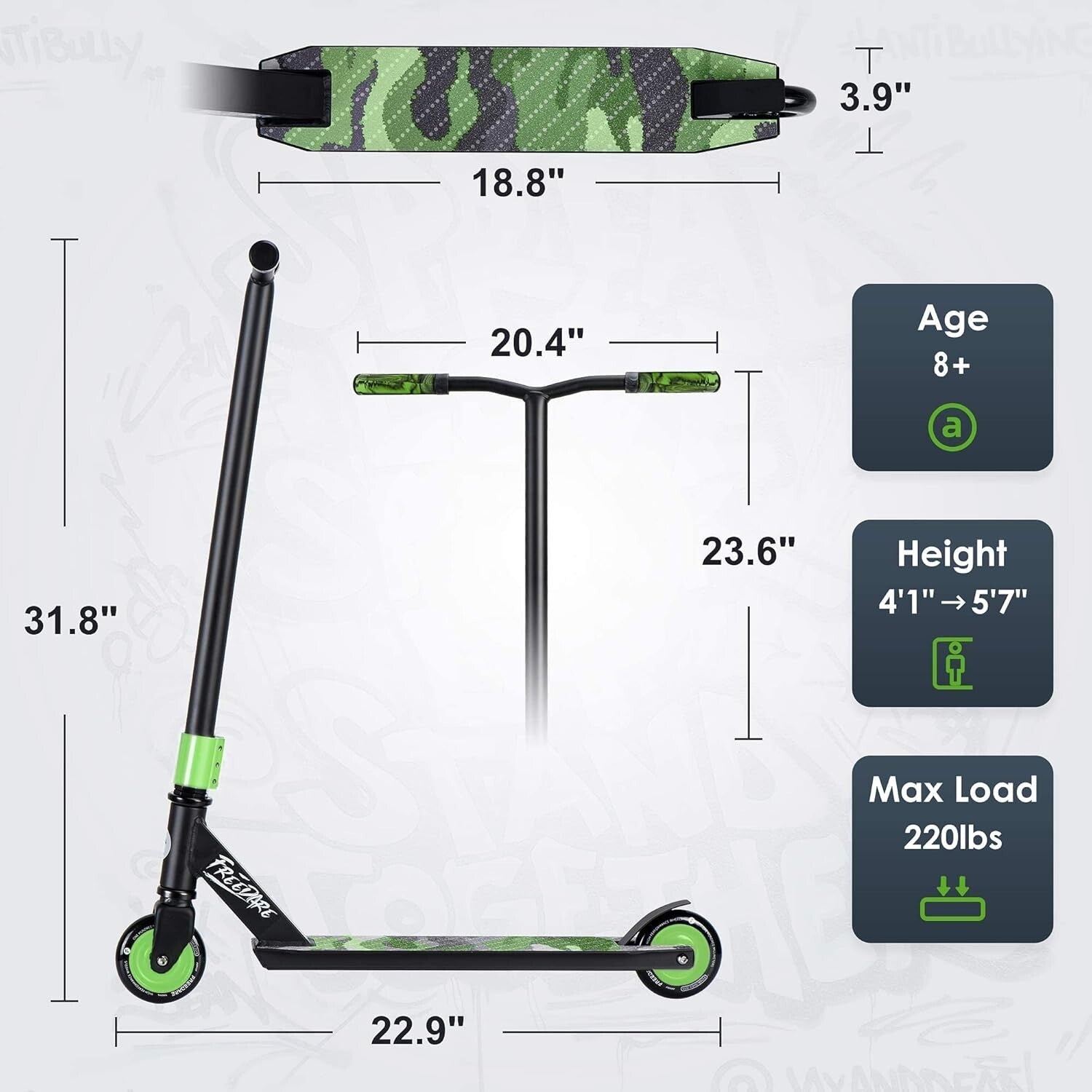 Versatile Trick Scooter for Youth and Teens - Lightweight with 220 lbs Capacity