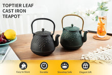 Load image into Gallery viewer, Stovetop Safe Japanese Cast Iron Teapot, 1200 ml with Leaf Design &amp; Infuser