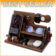 Load image into Gallery viewer, Natural Wood Phone Station with Key Holder - Gifts for Husband, Dad or Boyfriend