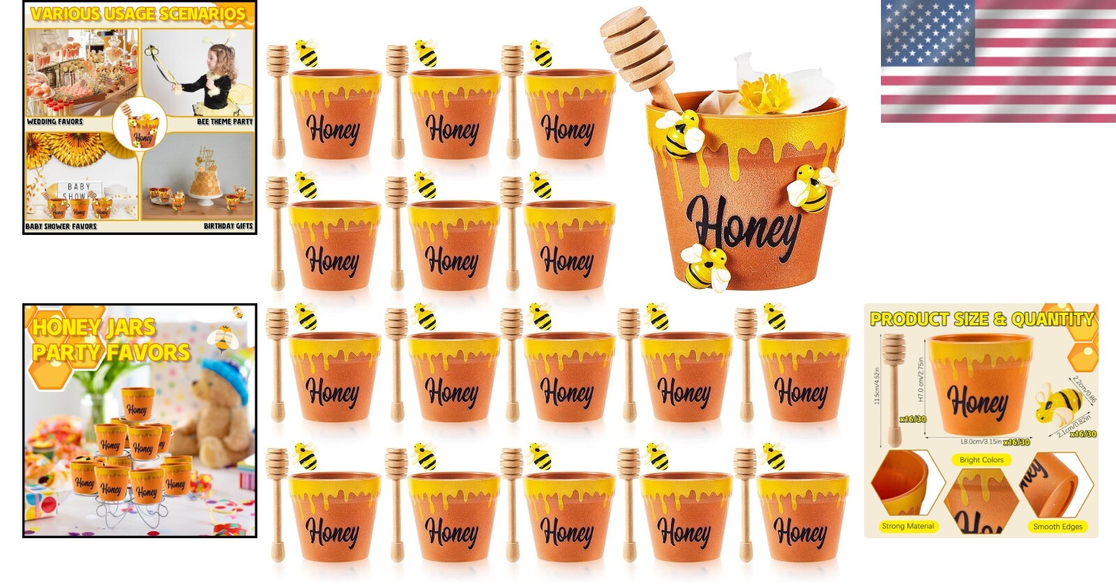 Charming Bee-Themed Honey Favors: 30 Mini Jars with Dippers for Celebrations