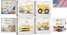 Load image into Gallery viewer, Eco-Friendly Construction Vehicle Canvas Art Set for Kids Room - 14x14 Inches