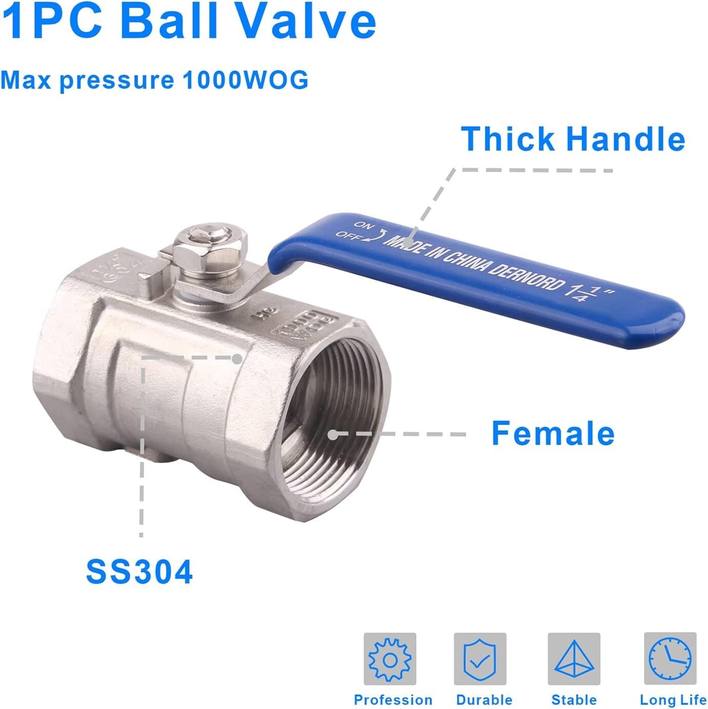 High Pressure 1.25 Inch NPT Stainless Steel Ball Valves - Durable & Leak-Proof