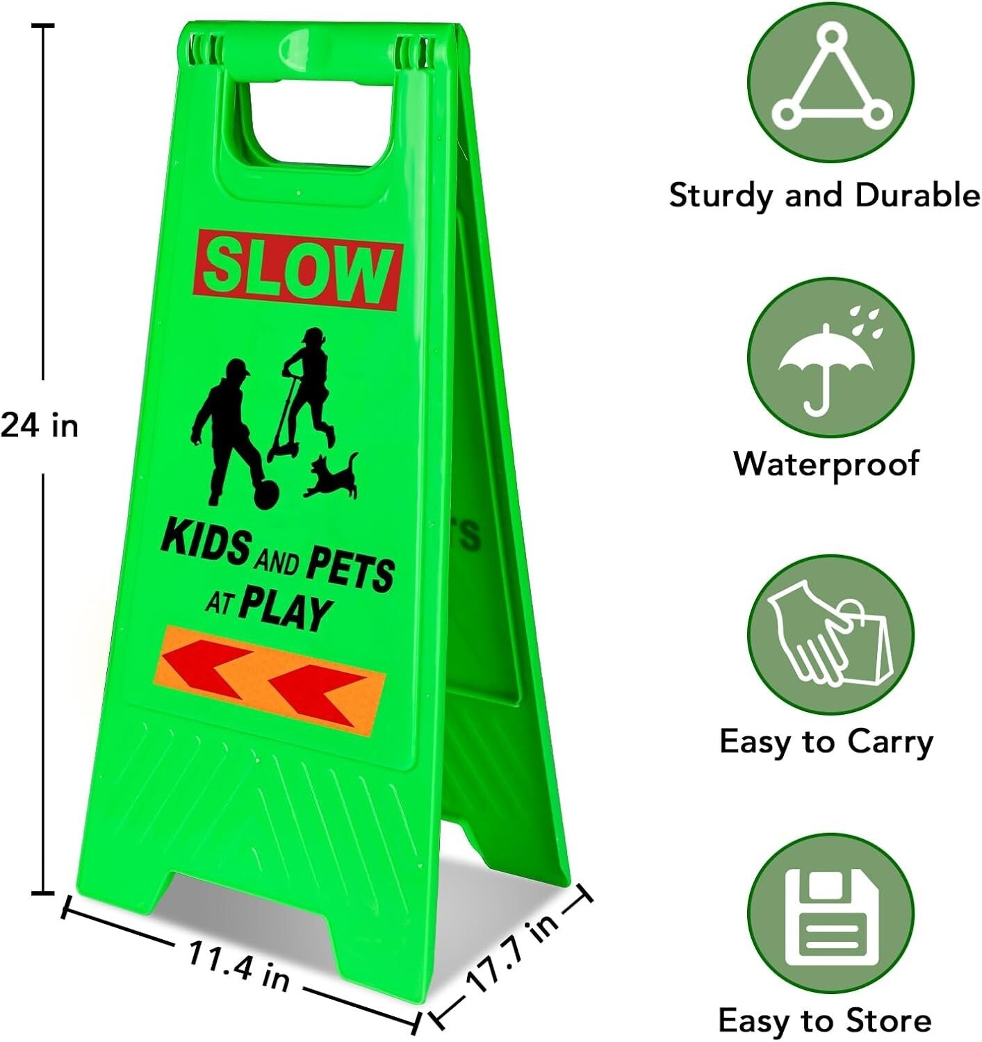 2-Sided Reflective Kids At Play Warning Sign - Foldable & Lightweight, 4 Pack