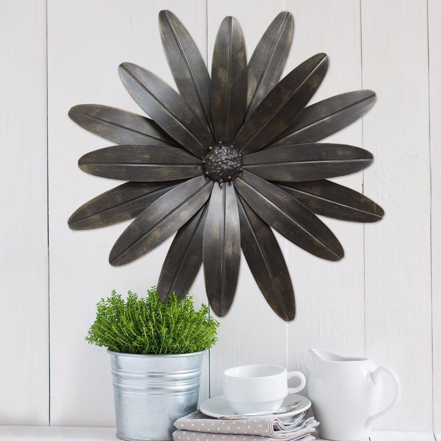 Ready-to-Hang Black Metal Flower Wall Decor with Contemporary Design - 1 Piece