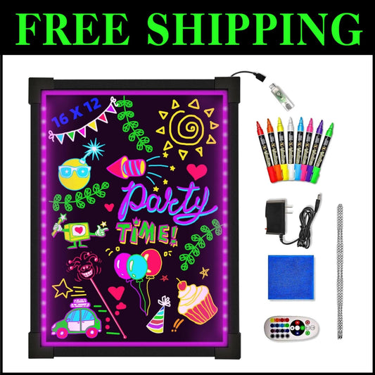 16x12 Neon Dry Erase Board with 8 Liquid Chalk Markers - Eye-Catching Messages!