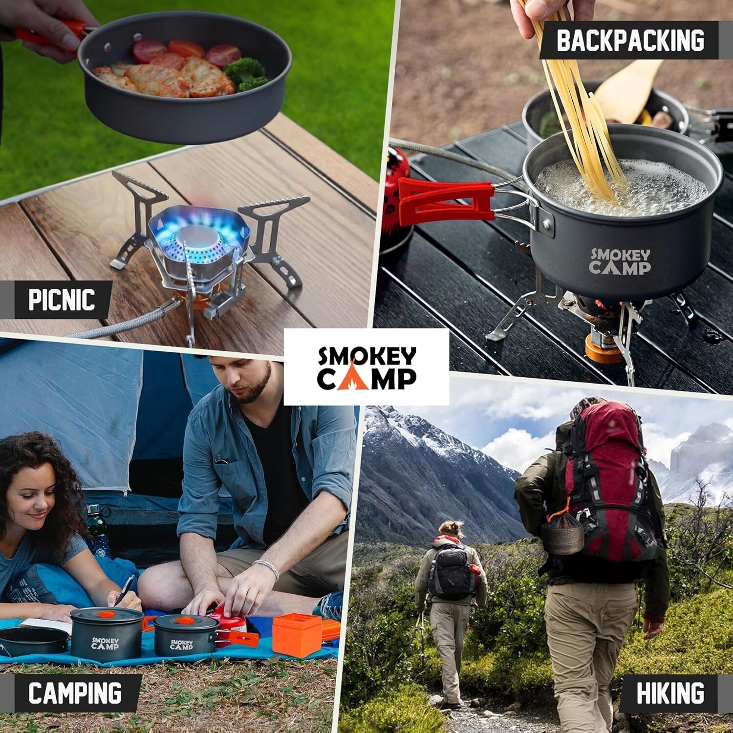 10-Piece Lightweight Camping Cookware Set with Foldable Stove for Outdoor Chefs