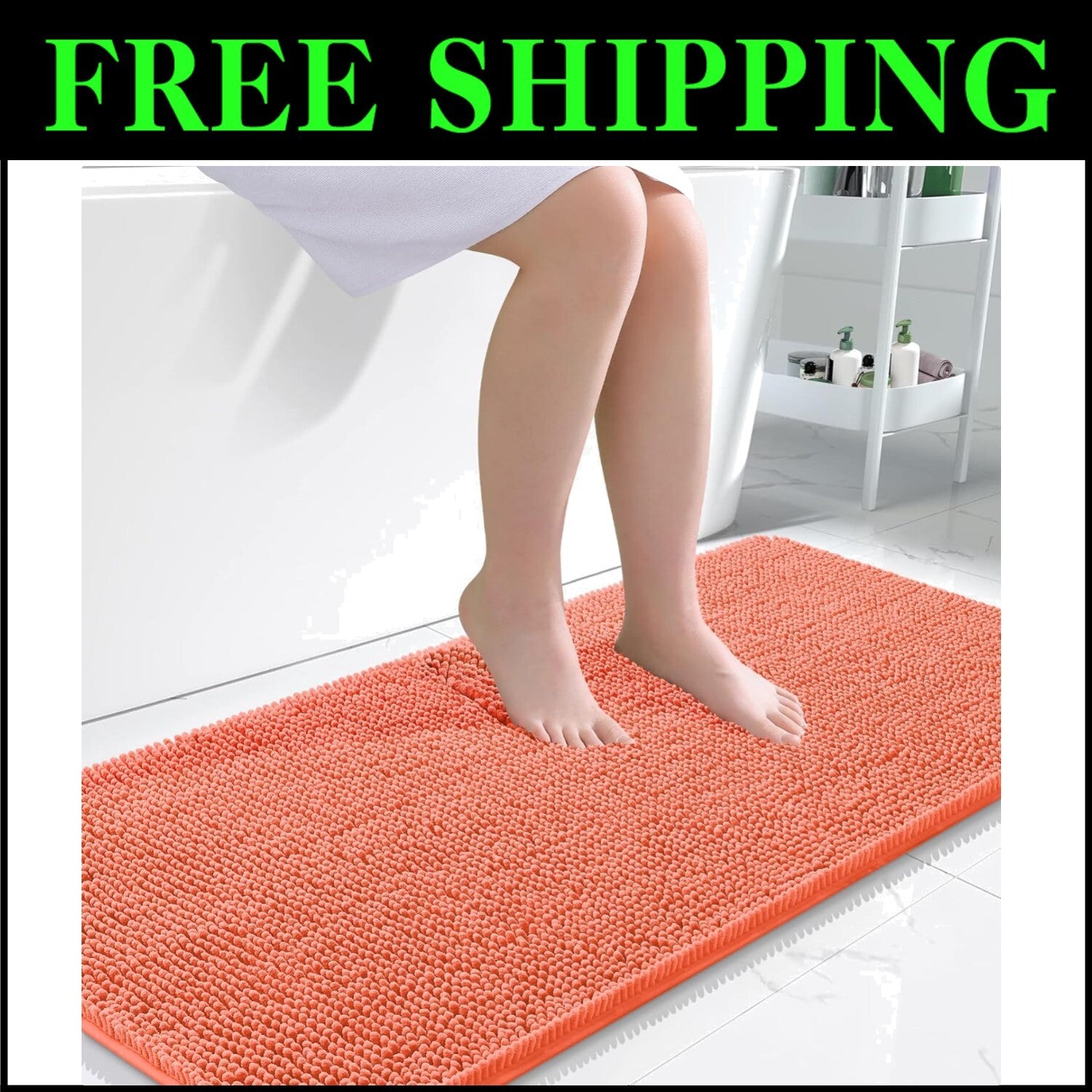 47x24 Modern Coral Chenille Bath Mat - Ultra-Absorbent & Fast-Drying Design
