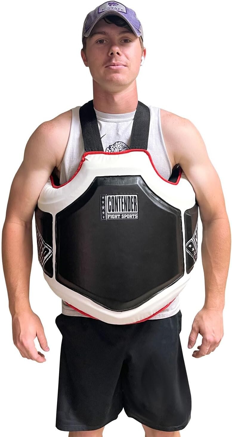Durable Adjustable Boxing Body Protector – Black/White for Trainers and Athletes