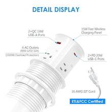 Load image into Gallery viewer, 3.15" Pop-Up Countertop Outlet with 15W Wireless Charger &amp; 800J Surge Protection