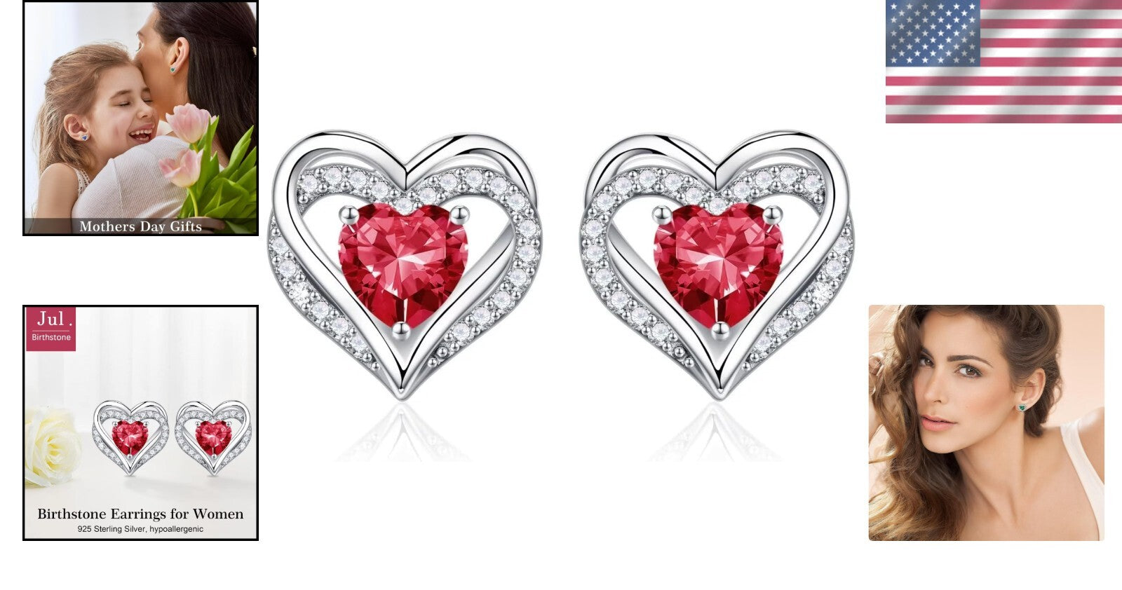 Unique 925 Sterling Silver Heart Birthstone Earrings - Perfect for Any Occasion
