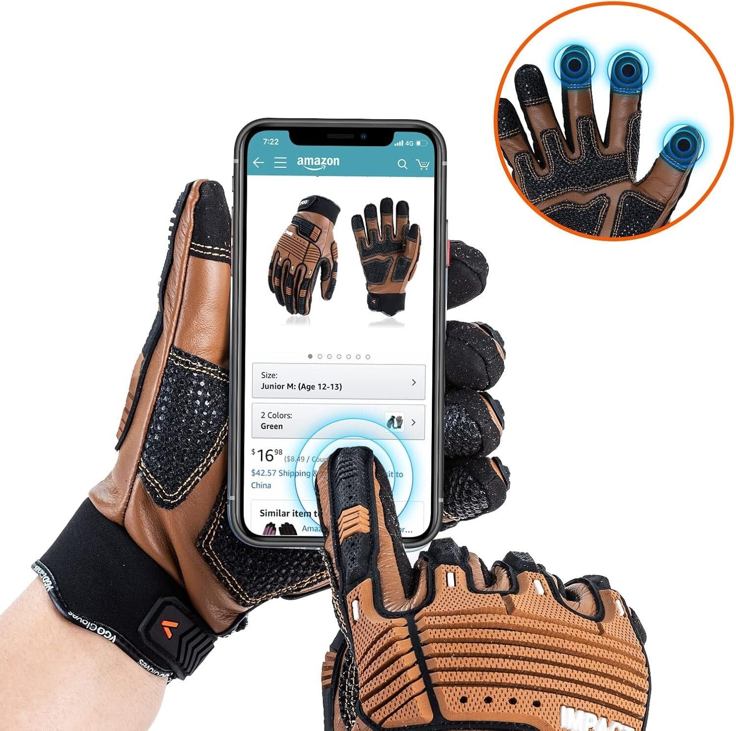 Impact Resistant Leather Work Gloves with Easy Fit and Touchscreen Compatibility