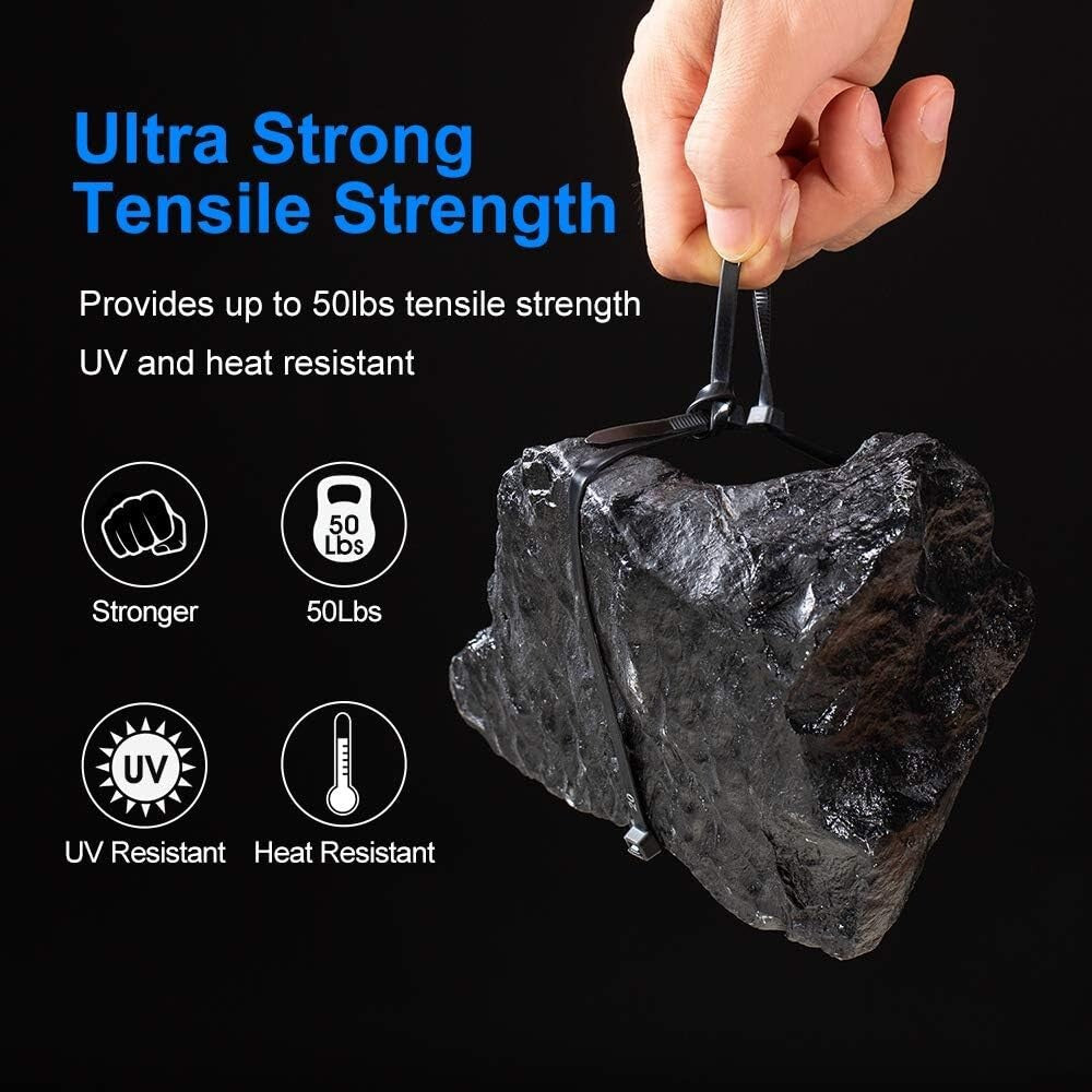 Bulk 8 inch Black Zip Ties - 5000 Pack with Self-Locking Design for Easy Use