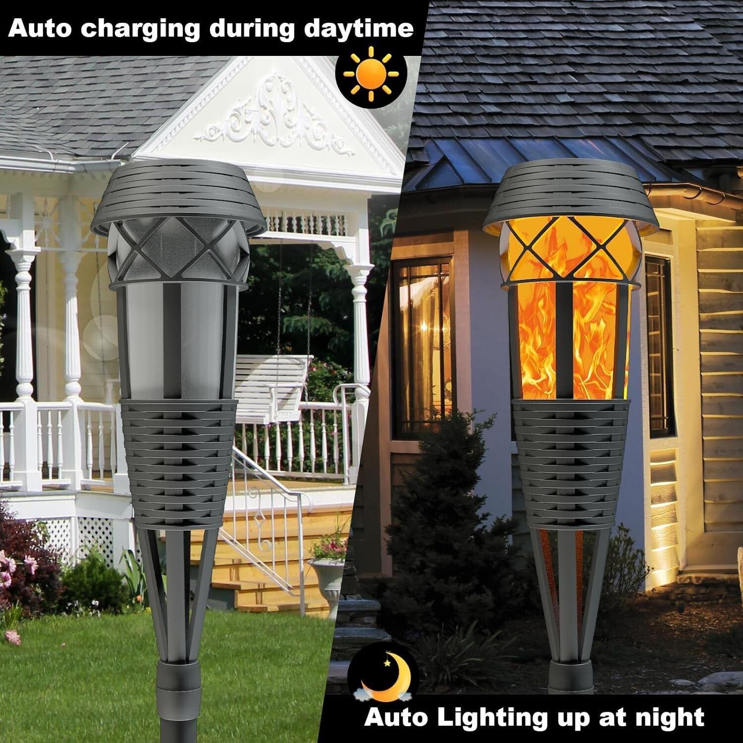 8 Count Set of Outdoor Waterproof Flickering Flame Solar Lights - Easy Install