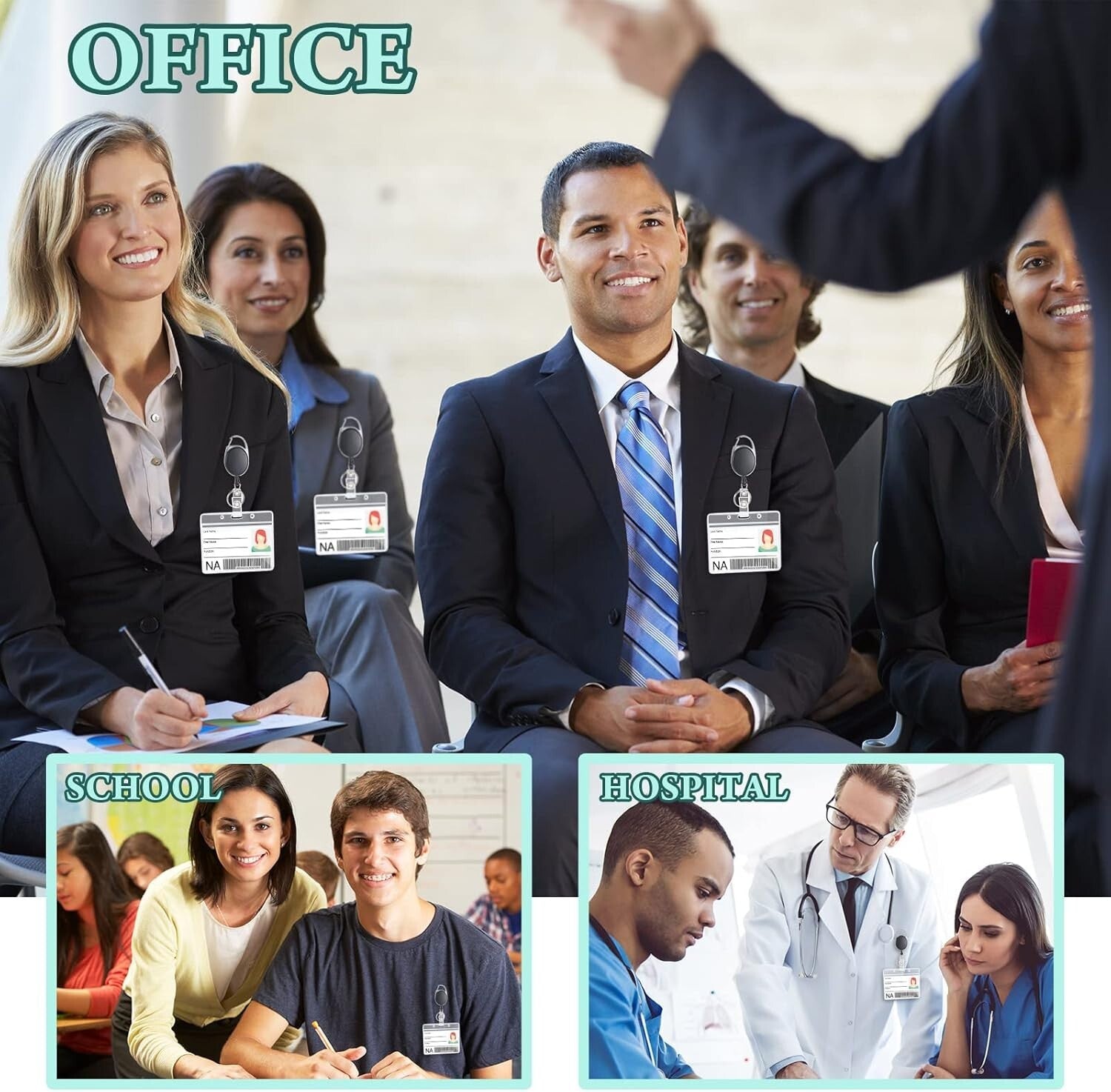 Bulk Retractable ID Badge Reel Holders for Doctors, Nurses, and Office Staff