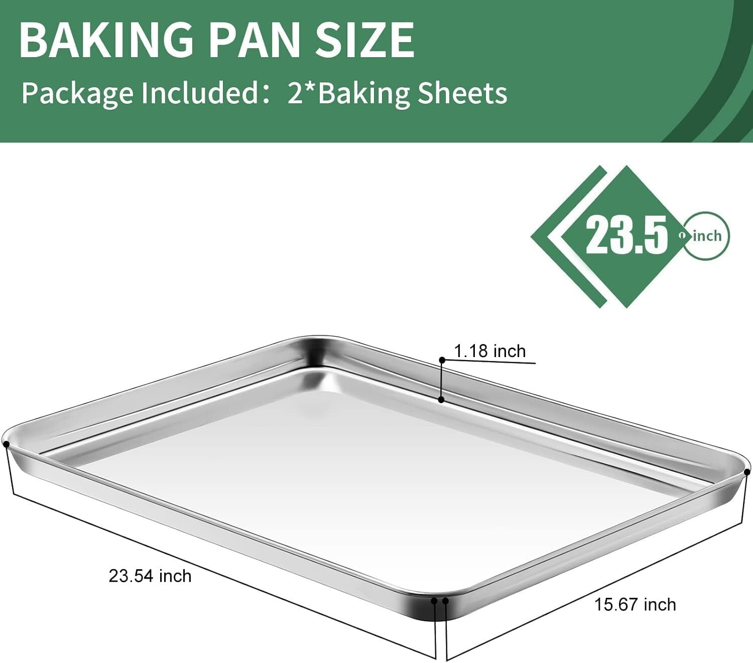 Easy-Clean Stainless Steel Baking Sheets Set of 2 - 23.54x15.67" for All Recipes