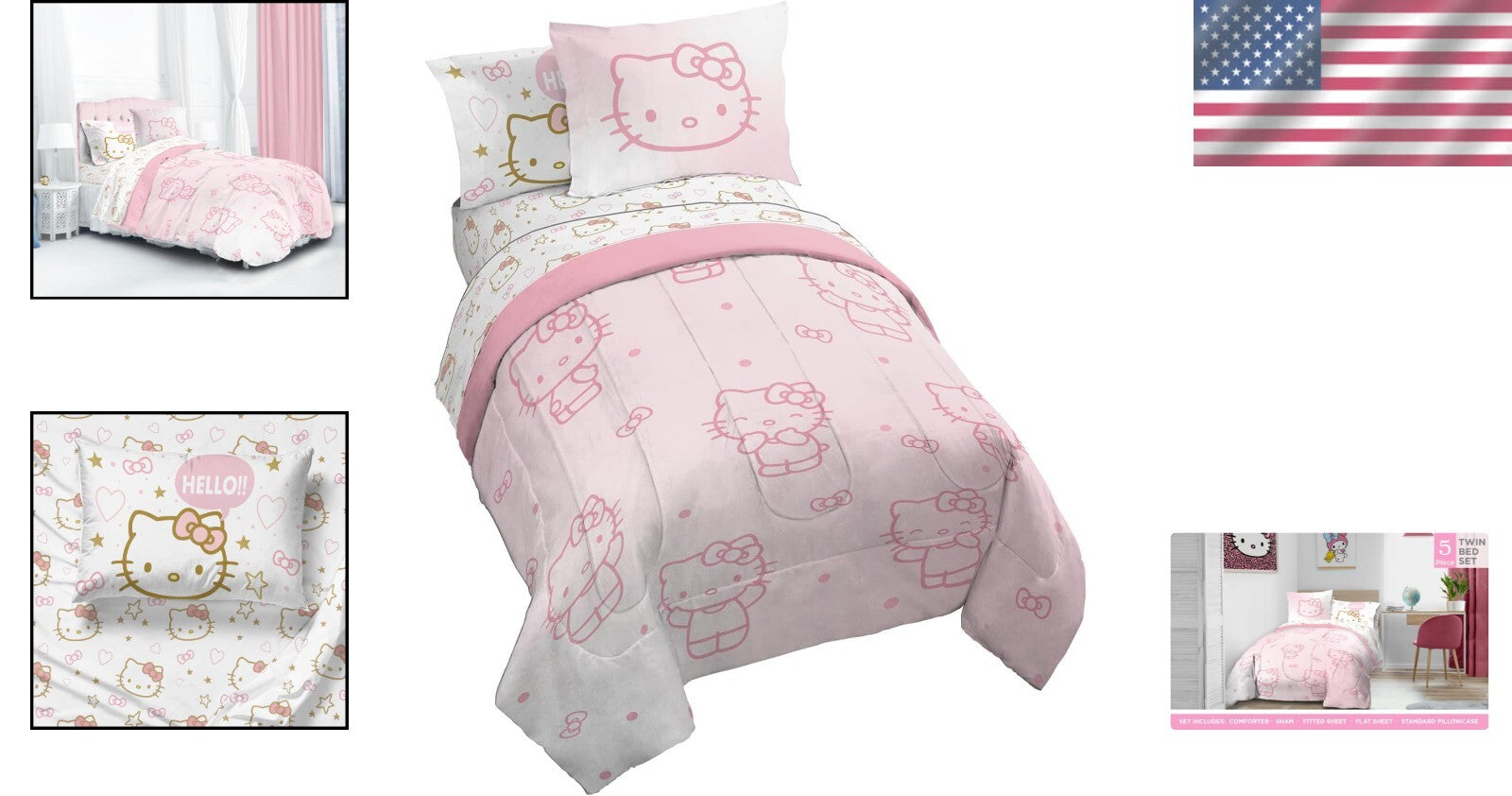5-Piece Hello Kitty Twin Comforter Set with Sheets & Pillow Covers - Cozy Fun!
