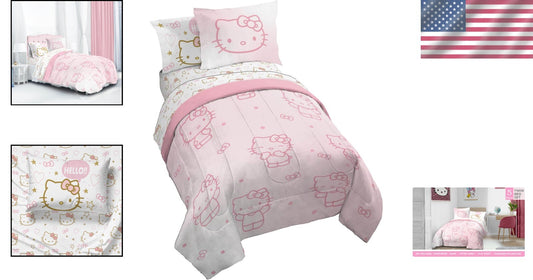 5-Piece Hello Kitty Twin Comforter Set with Sheets & Pillow Covers - Cozy Fun!