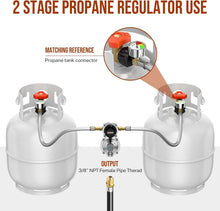 Load image into Gallery viewer, Reliable 2-Stage Propane Regulator &amp; 18'' Hose for Dual RV Tanks, Gauge Included