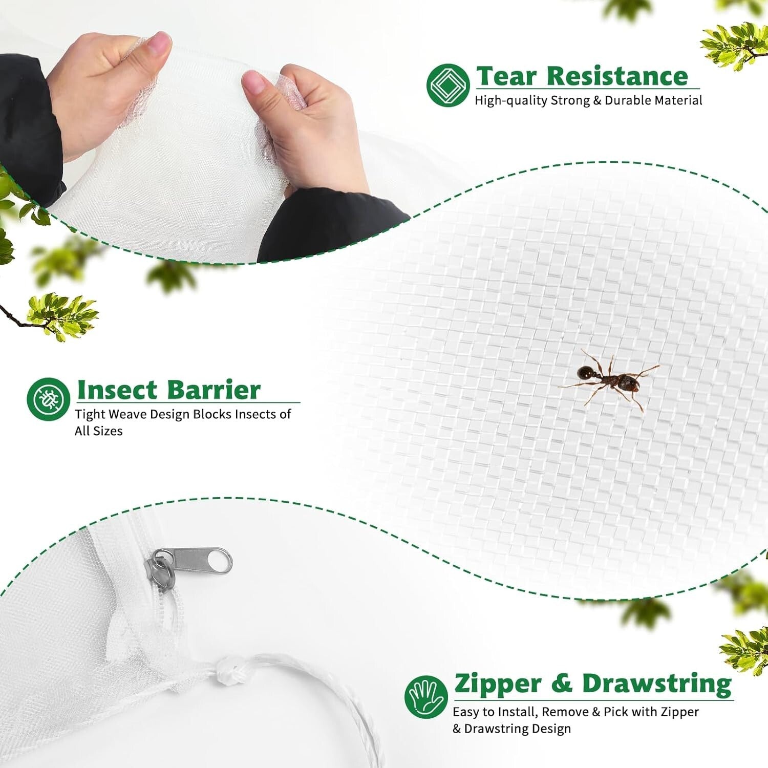 4PC Garden Netting Covers - Zippered & Drawstring Design, 4.6x5.9 FT Mesh Bags