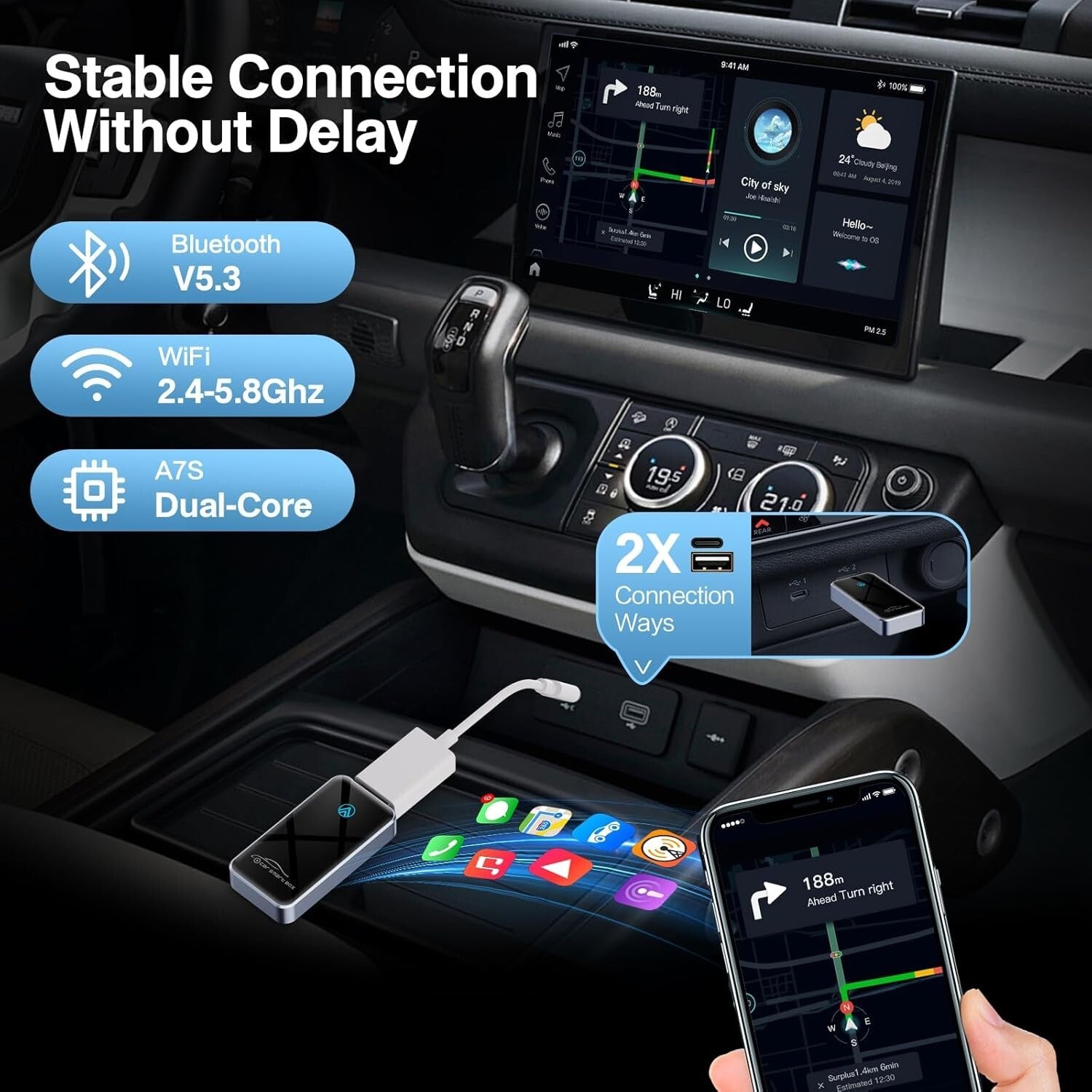 2024 Slim Wireless Android Auto Adapter - Automatic Connection with USB C/A