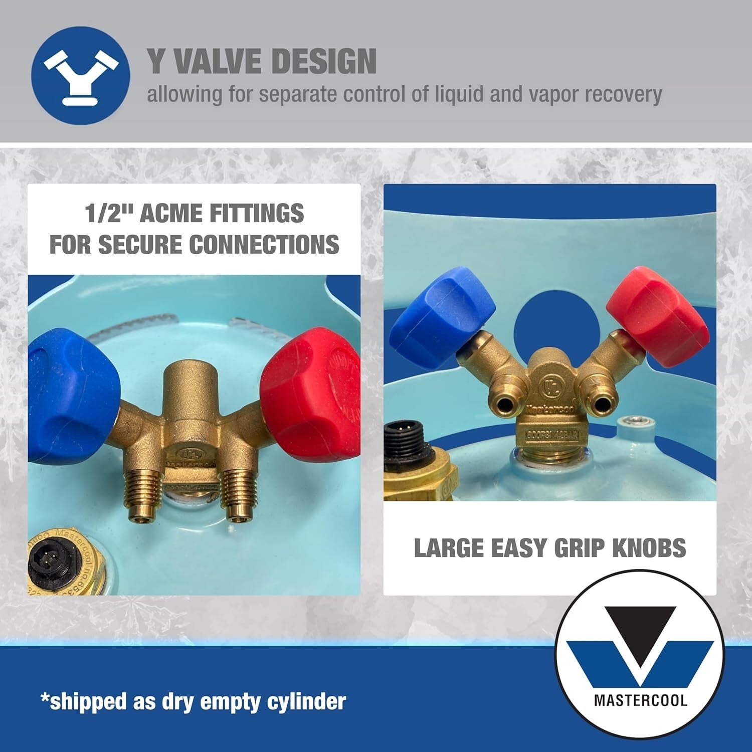 Blue Powder Coated Refrigerant Recovery Cylinder - 30 lb with 1/2" ACME Fittings