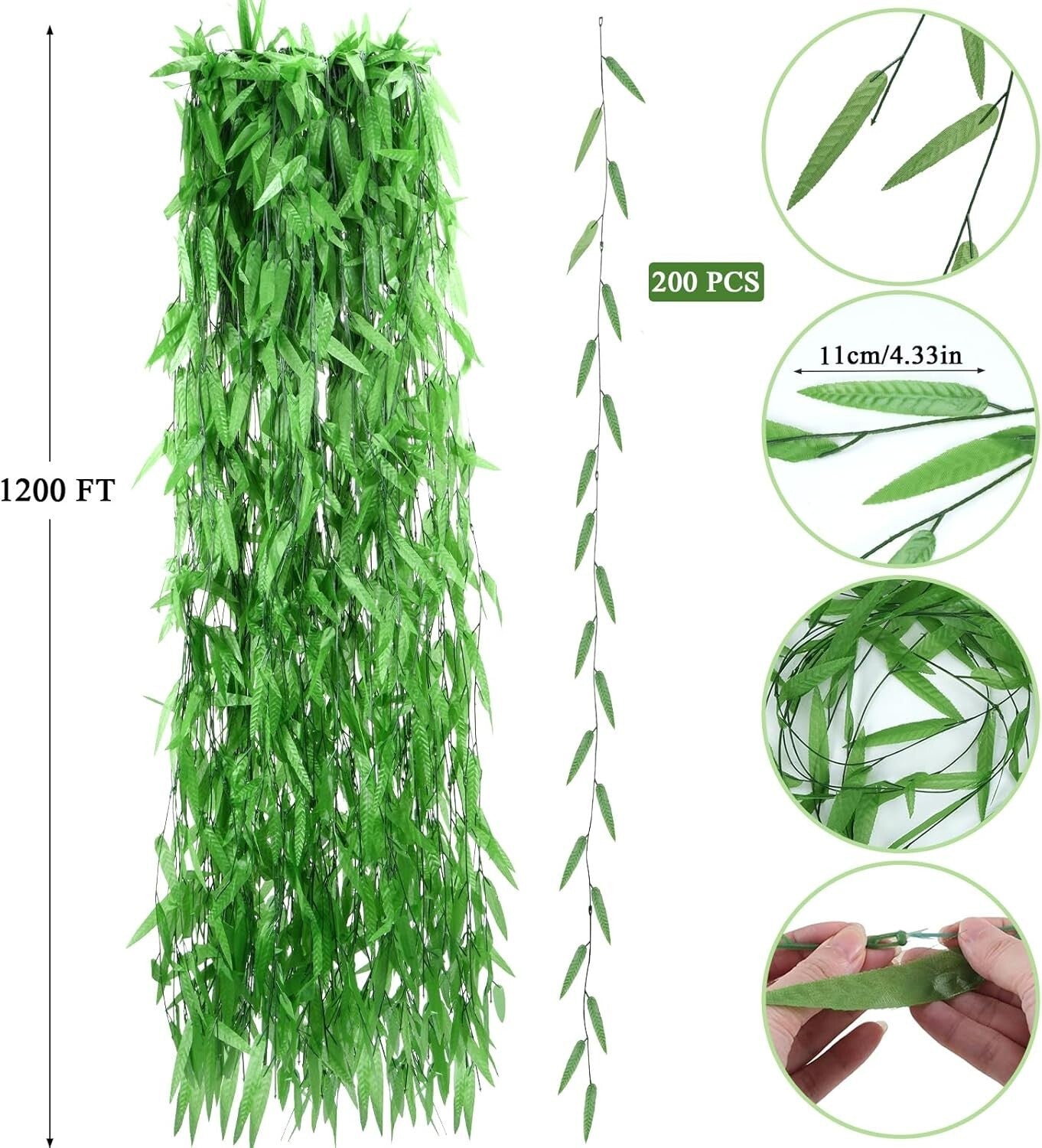 200PCS 1200ft Artificial Ivy Garland - Lush Decor for Indoor & Outdoor Spaces