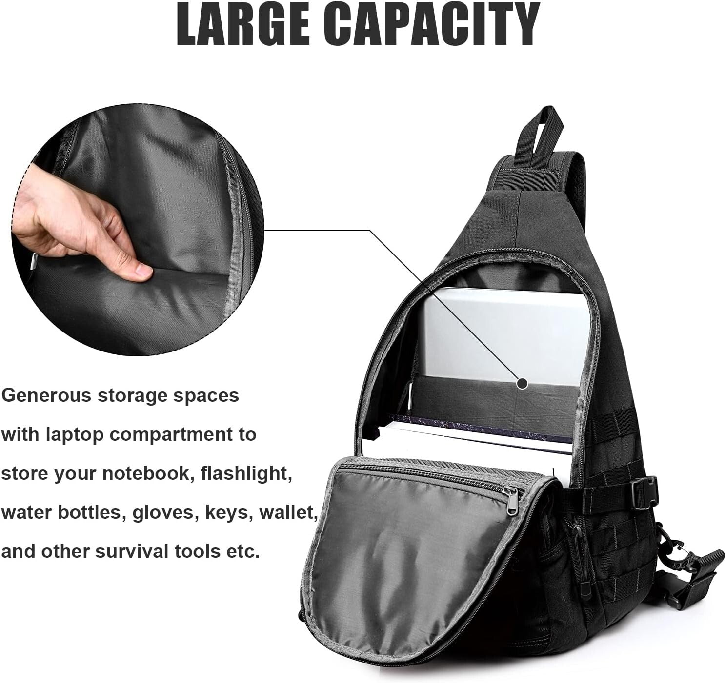Large Capacity EDC Crossbody Backpack with Concealed Pocket and Adjustable Strap