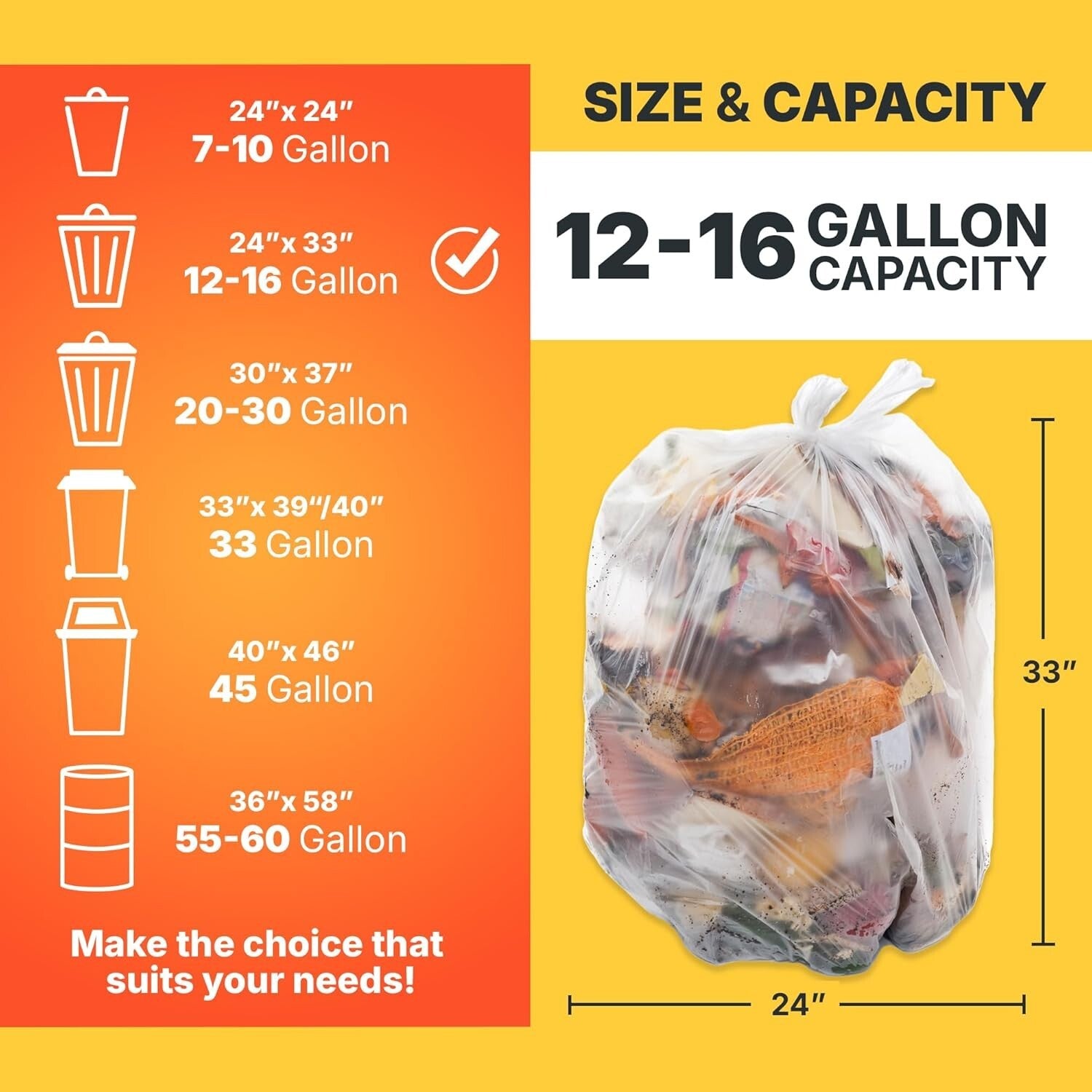 Economical 1000ct High Density Trash Bags, 12-16 Gal, Leak-Proof & Durable