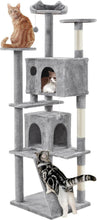 Load image into Gallery viewer, 80in Tall Multi-Level Cat Tree with Scratching Posts &amp; Double Caves - Light Gray