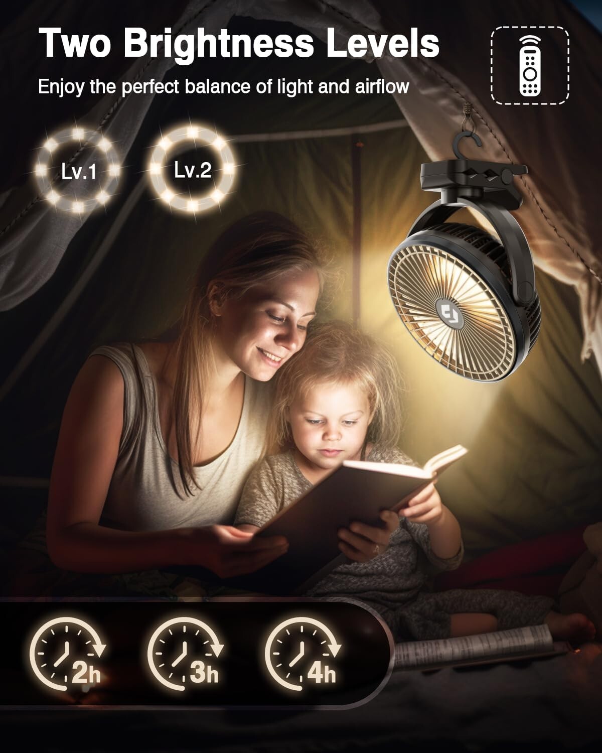 Battery-Operated 8 Inch Desk & Camping Fan with Remote - 72H Life & 3 Speeds