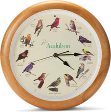 Load image into Gallery viewer, Educational Singing Bird Wall Clock with Light Sensor - 13 Inch Oak Frame