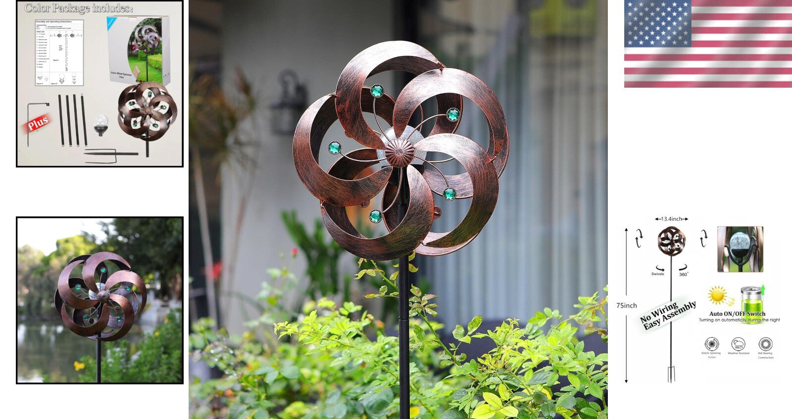 Elegant Solar Wind Spinner with Crackle Glass Ball & Kinetic Motion Design